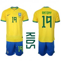 Brazil Antony #19 Replica Home Minikit World Cup 2022 Short Sleeve (+ pants)